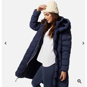 Columbia Women’s Ember Springs Long Down Jacket Coat Parka Hooded Gray Faux Fur